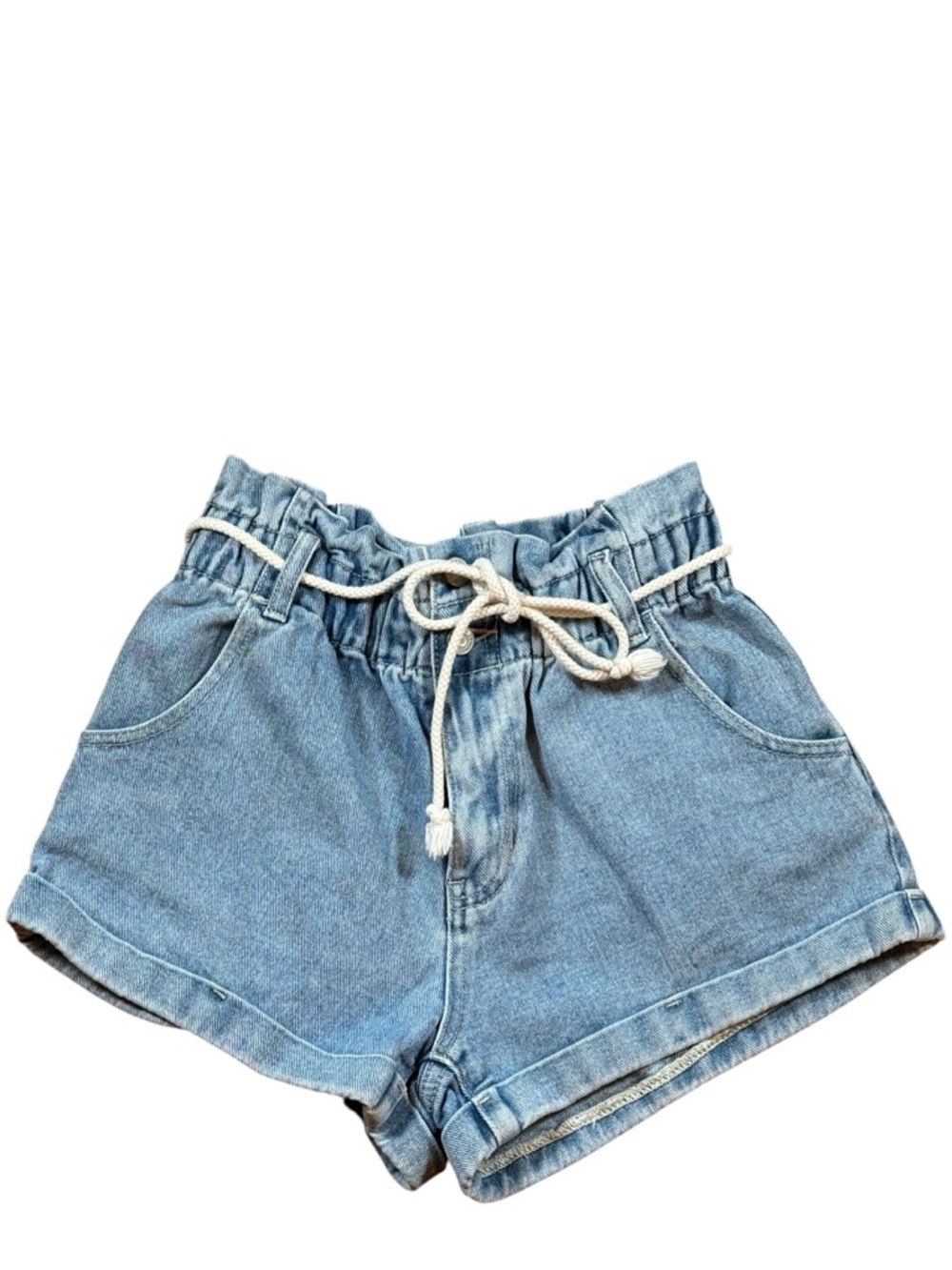 PacSun Light Wash Paperbag Denim Shorts with Rope Tie Size Small